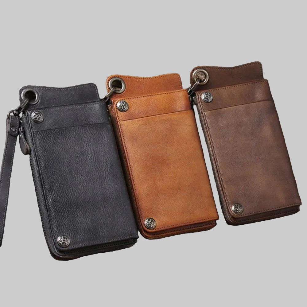 Personalized Hand-Distressed Brown Zip-Around Trifold Long Wallet