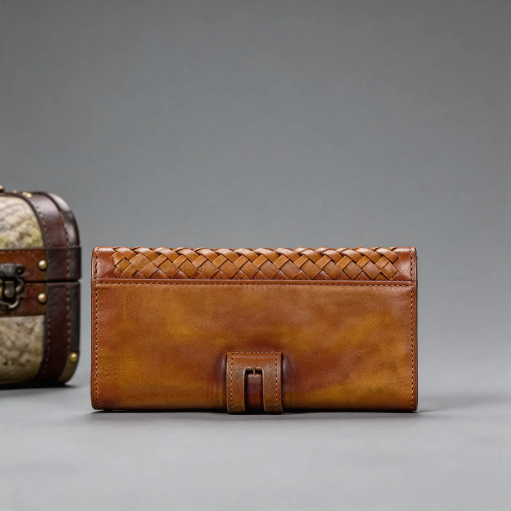 Personalized Handwoven Full-Grain Leather Long Wallet