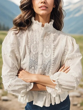 Load image into Gallery viewer, Princess Long Sleeves Embroidery Hollow Out Linen Shirt
