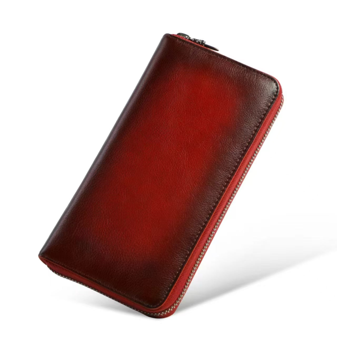 Handmade Long Leather Wallet Purse Large Capcity Multi Cards Zipper Soft Clutch for Women