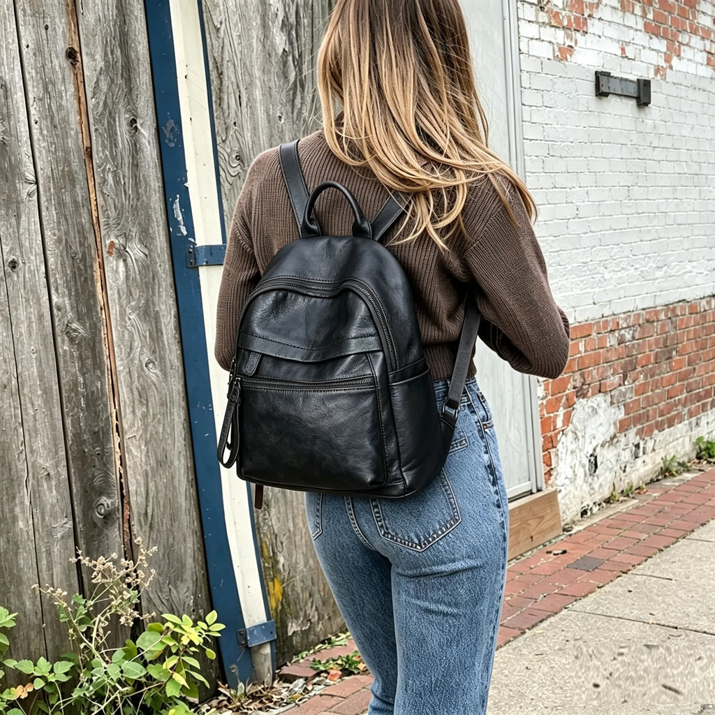 Retro Distressed Large School Leather Backpack