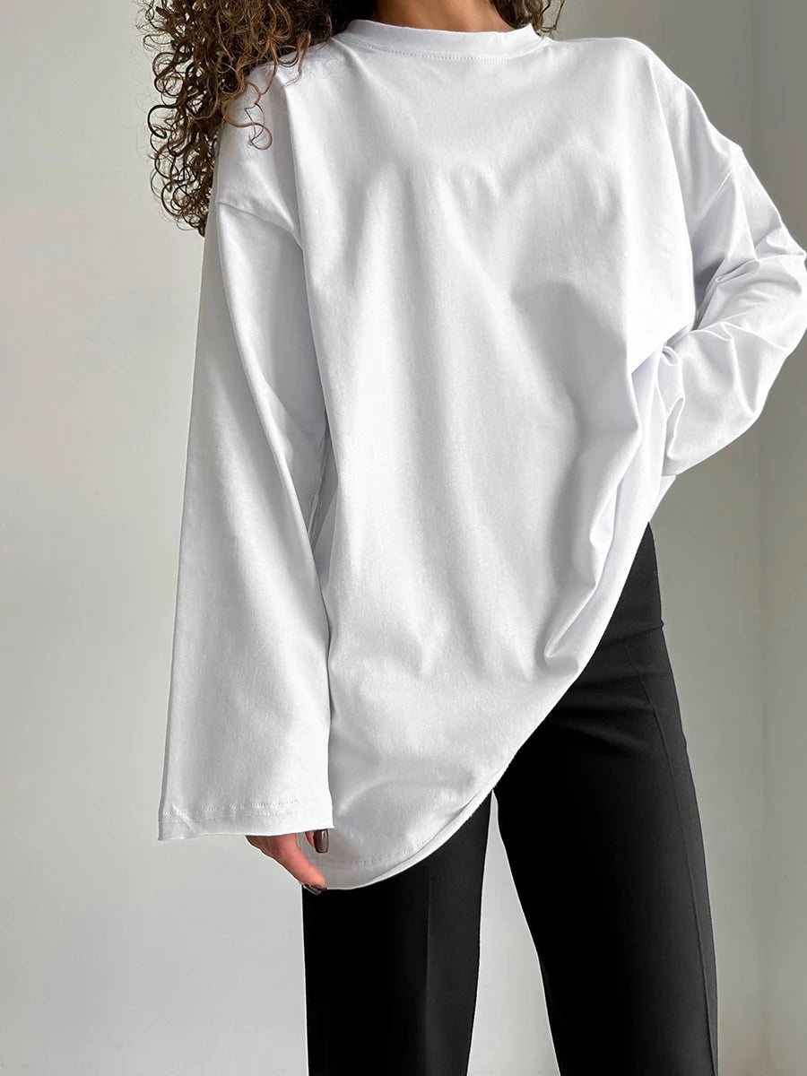 Casual Loose Cotton Long Sleeve T- Shirt
