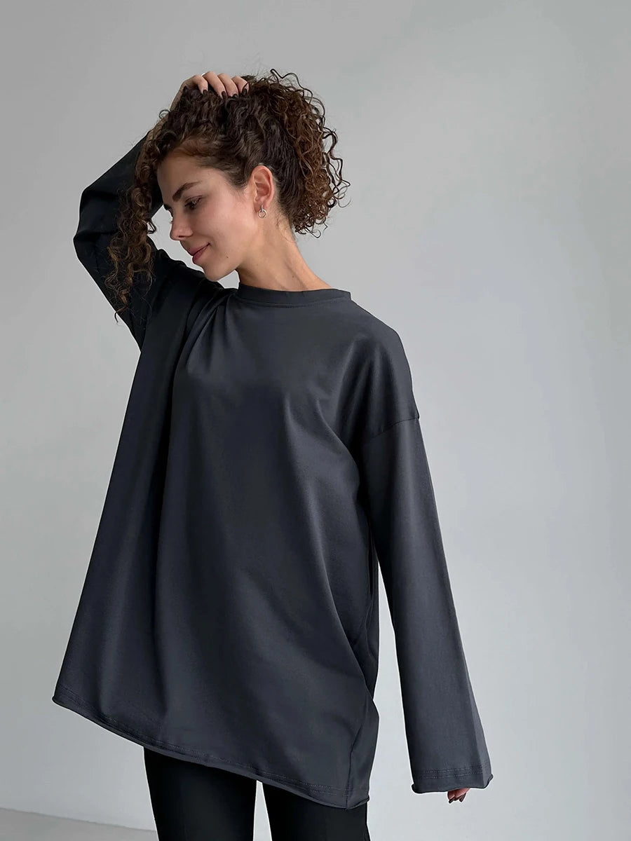 Casual Loose Cotton Long Sleeve T- Shirt