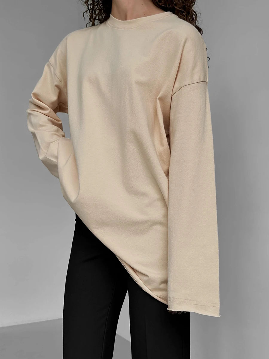 Casual Loose Cotton Long Sleeve T- Shirt