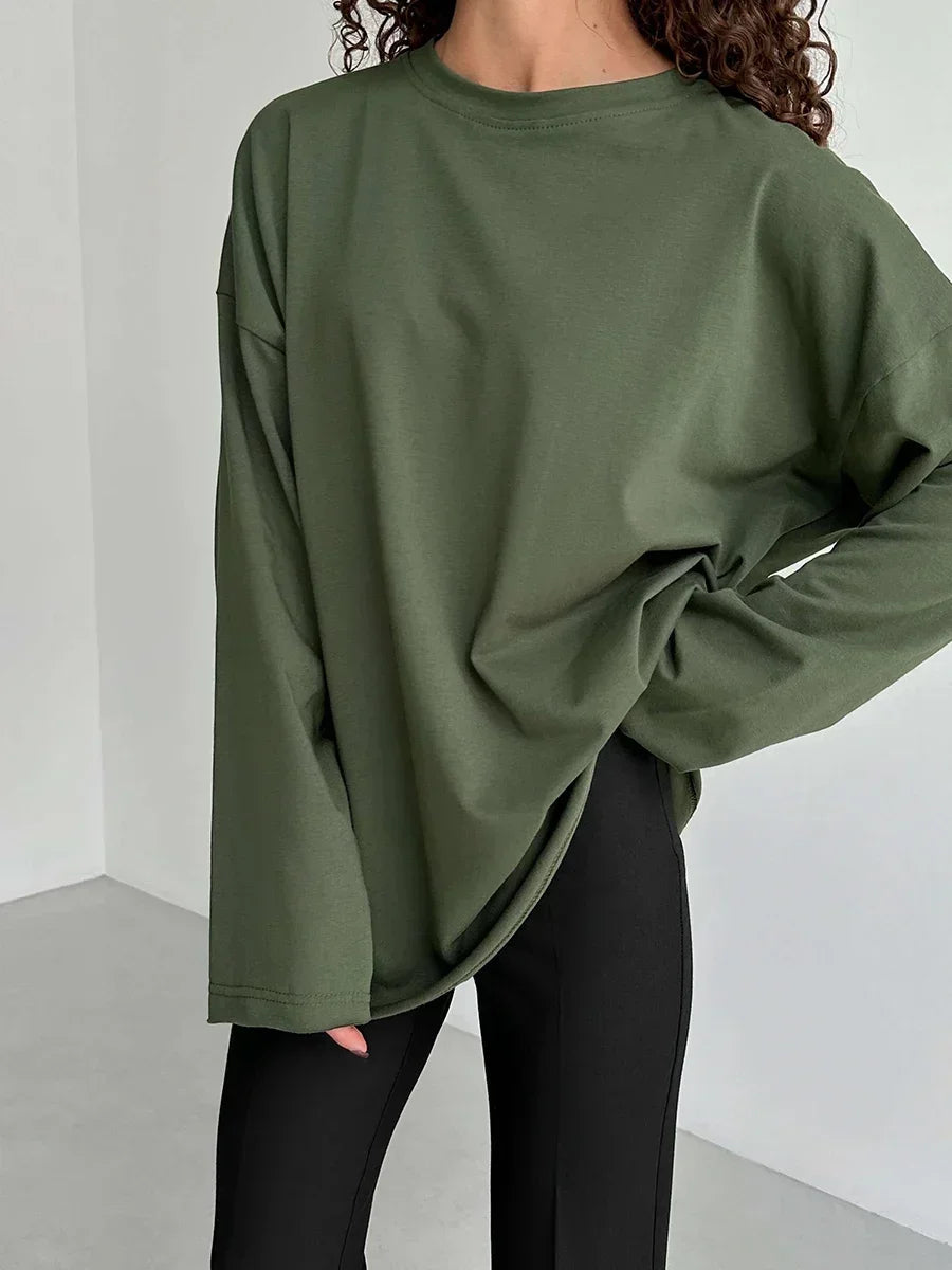 Casual Loose Cotton Long Sleeve T- Shirt