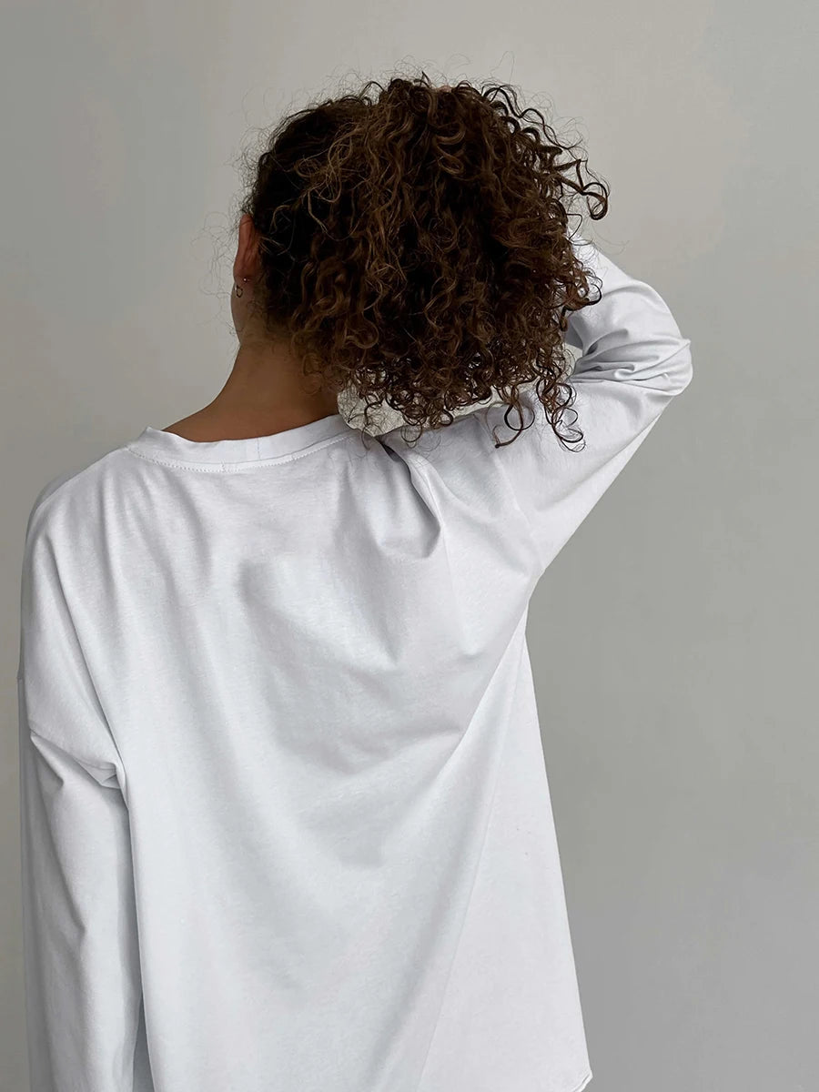 Casual Loose Cotton Long Sleeve T- Shirt