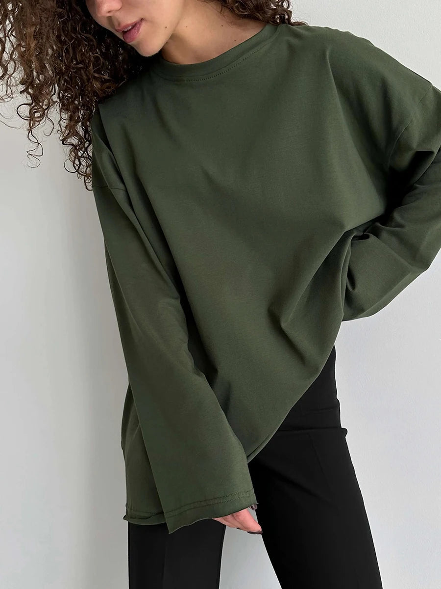 Casual Loose Cotton Long Sleeve T- Shirt