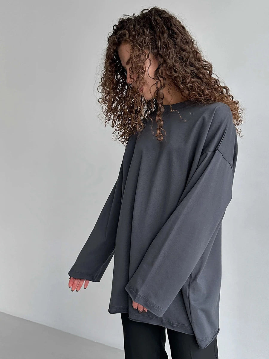 Casual Loose Cotton Long Sleeve T- Shirt