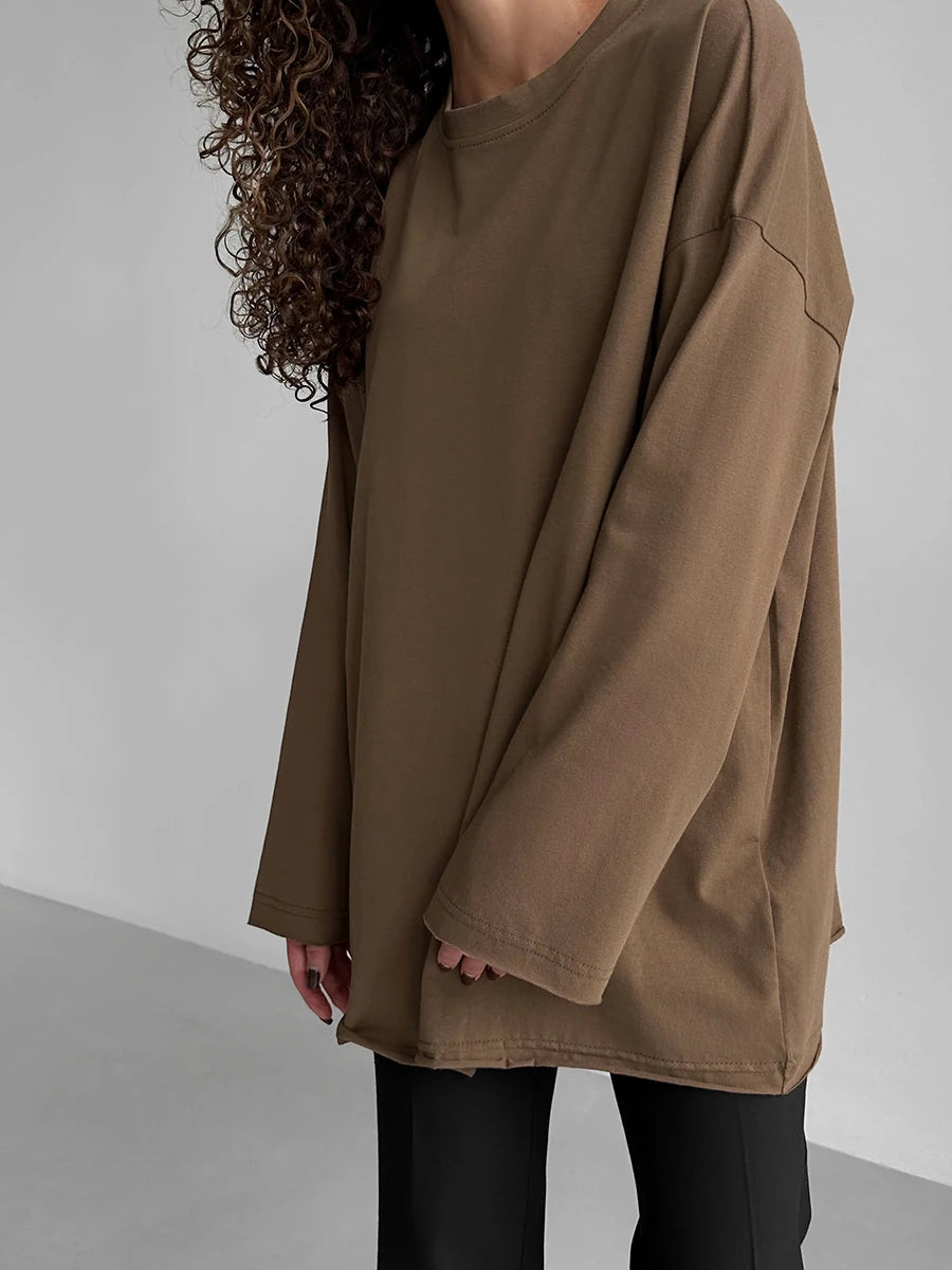 Casual Loose Cotton Long Sleeve T- Shirt