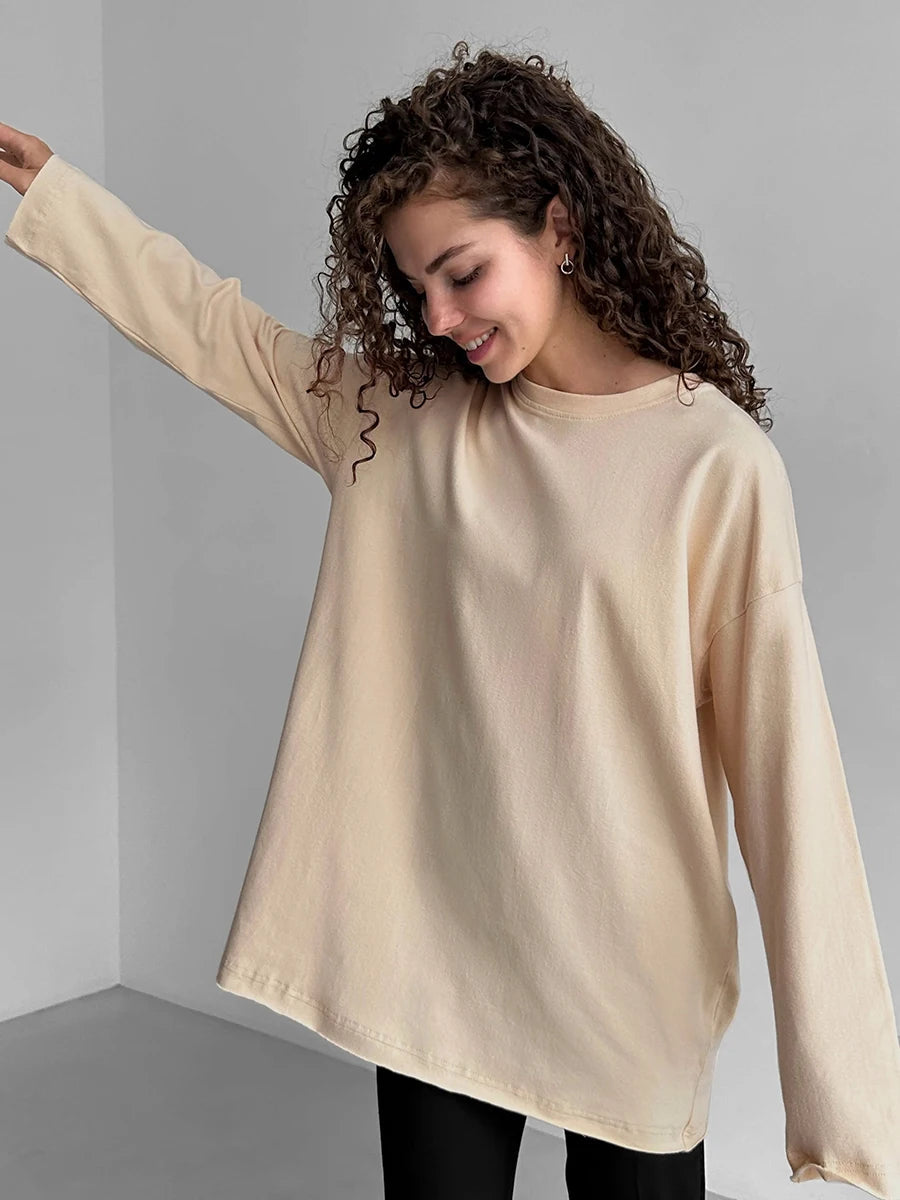 Casual Loose Cotton Long Sleeve T- Shirt