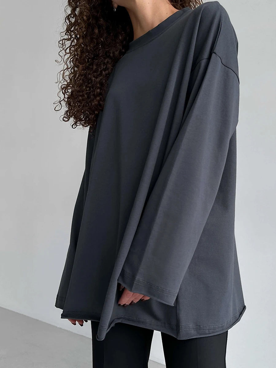 Casual Loose Cotton Long Sleeve T- Shirt