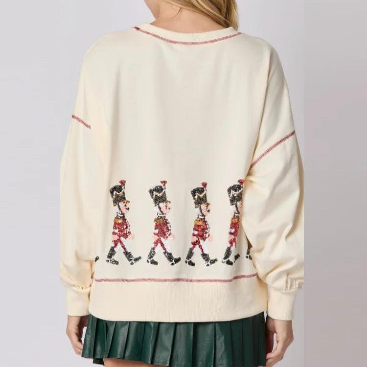 Christmas Long Sleeve Nutcracker Sequined Casual Sweatshirt