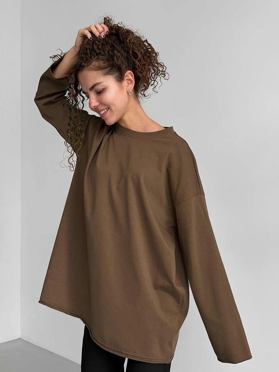 Casual Loose Cotton Long Sleeve T- Shirt