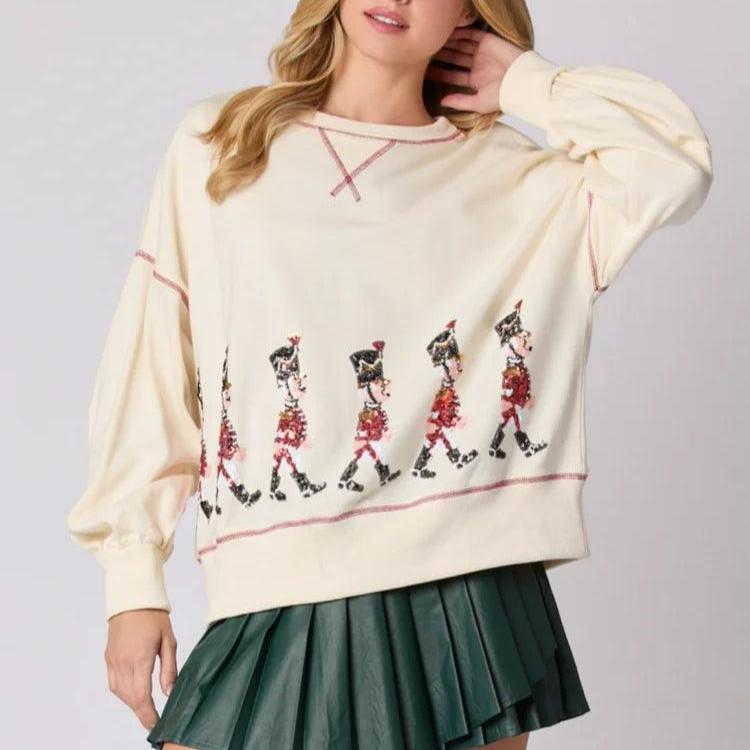 Christmas Long Sleeve Nutcracker Sequined Casual Sweatshirt
