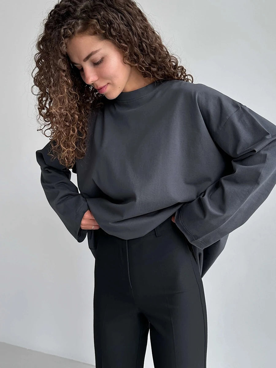 Casual Loose Cotton Long Sleeve T- Shirt