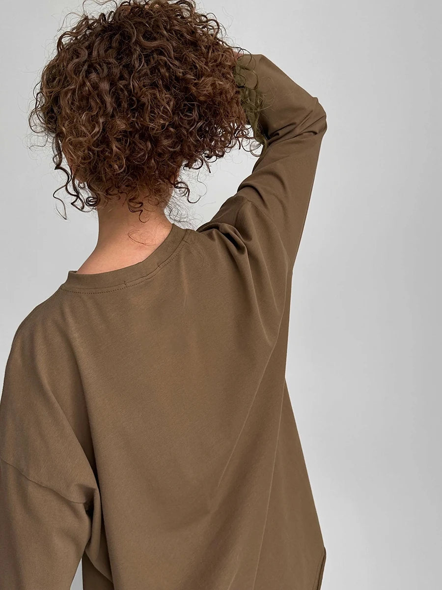 Casual Loose Cotton Long Sleeve T- Shirt