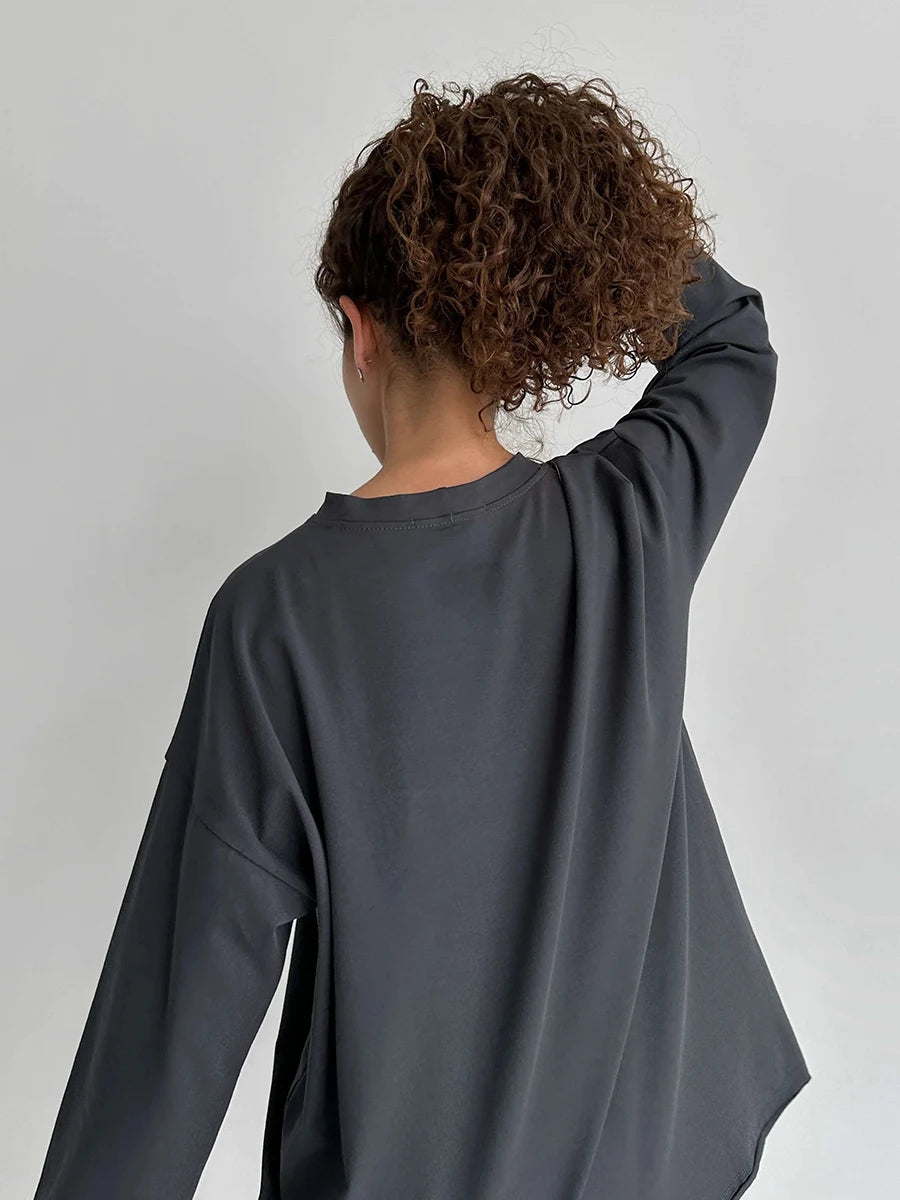 Casual Loose Cotton Long Sleeve T- Shirt