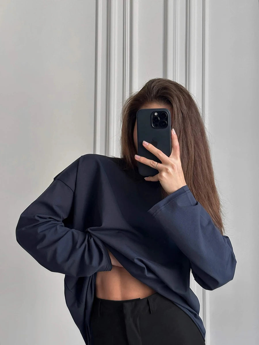 Casual Loose Cotton Long Sleeve T- Shirt