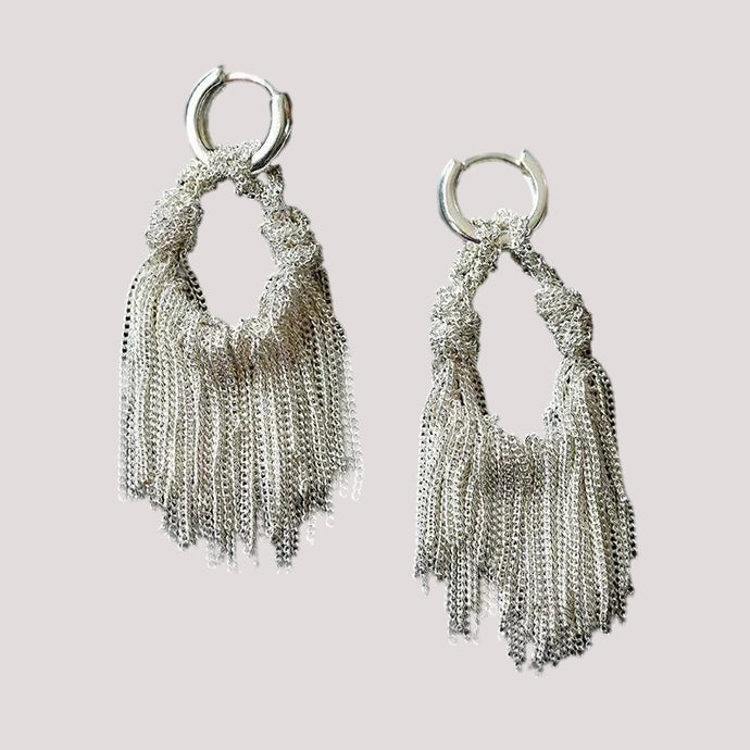 Silver Galaxy Waterfall Chain Tassel Earrings