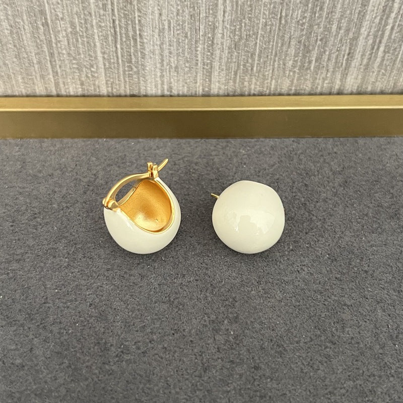 Simple Enamel Glaze Ball Hoop Earrings