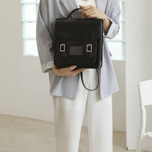 Load image into Gallery viewer, Black Small Ladies Square Leather Flap Backpack Purse Knapsack for Women
