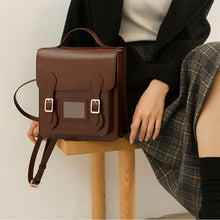 Load image into Gallery viewer, Black Small Ladies Square Leather Flap Backpack Purse Knapsack for Women
