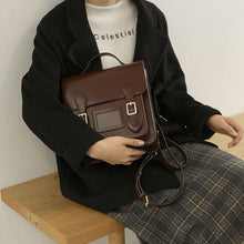 Load image into Gallery viewer, Black Small Ladies Square Leather Flap Backpack Purse Knapsack for Women
