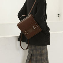 Load image into Gallery viewer, Black Small Ladies Square Leather Flap Backpack Purse Knapsack for Women
