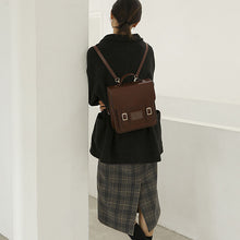 Load image into Gallery viewer, Black Small Ladies Square Leather Flap Backpack Purse Knapsack for Women
