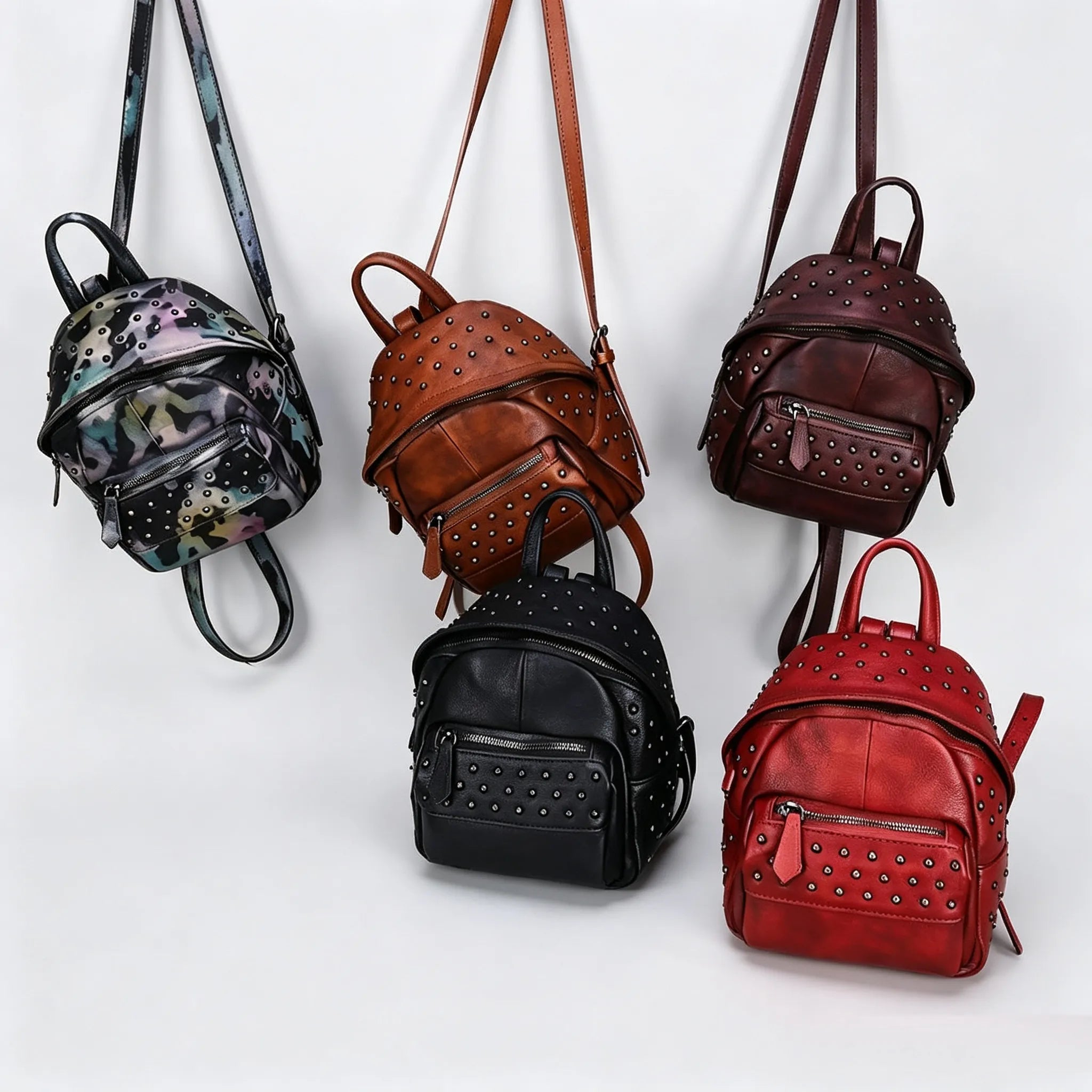 Small Rivets Leather Backpack Purse