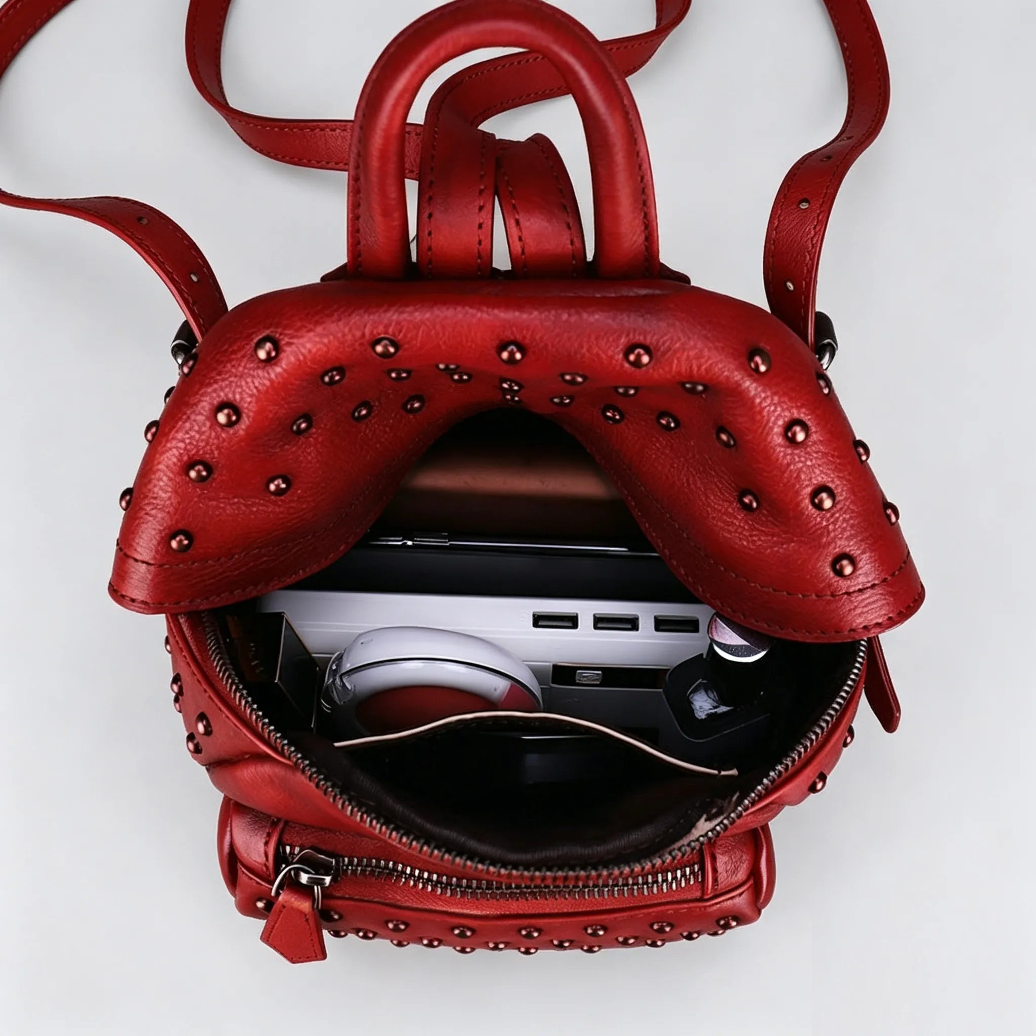 Small Rivets Leather Backpack Purse