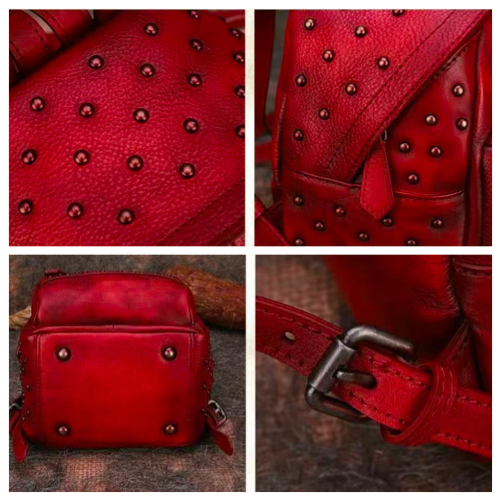Small Rivets Leather Backpack Purse