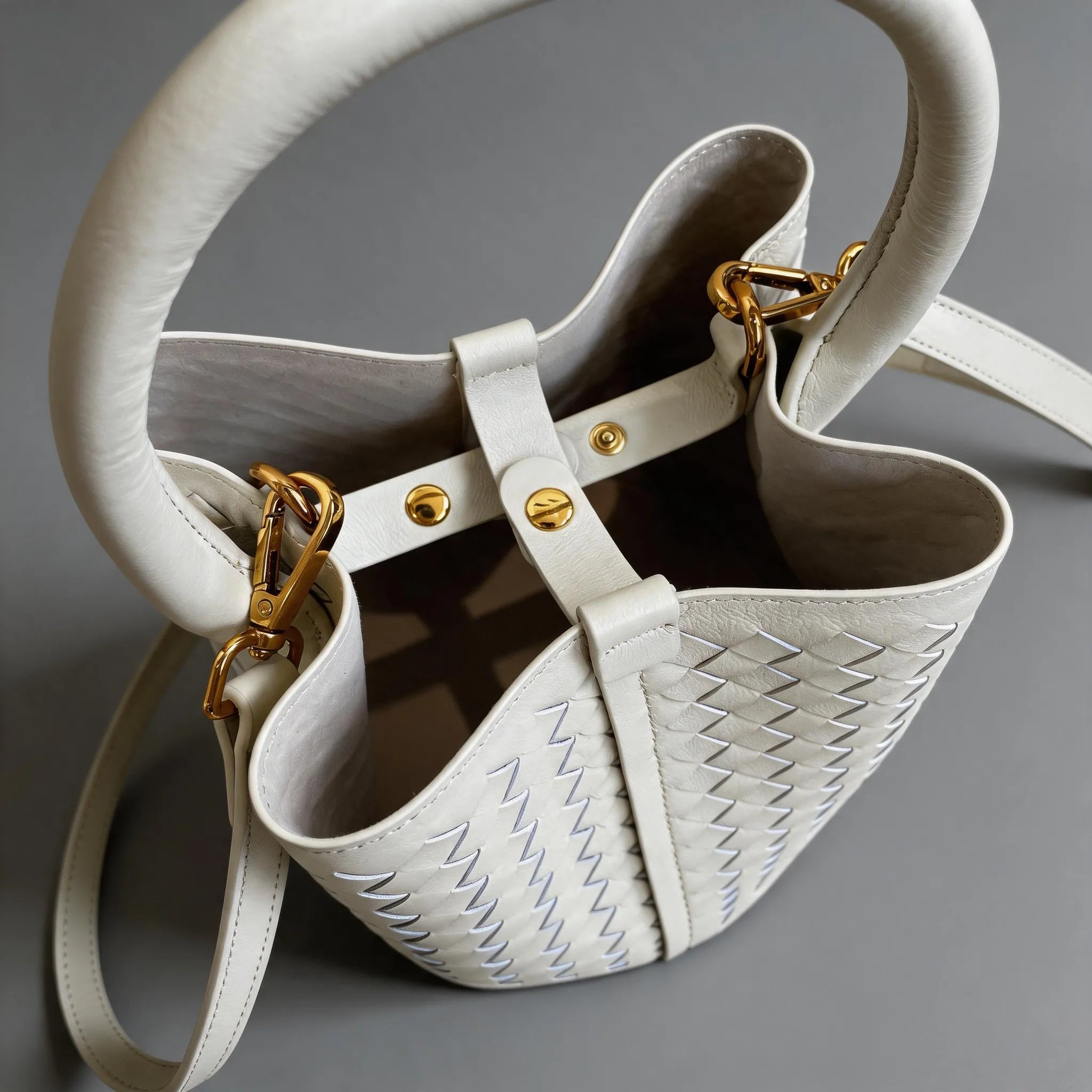 Small Woven Leather Bucket Bag