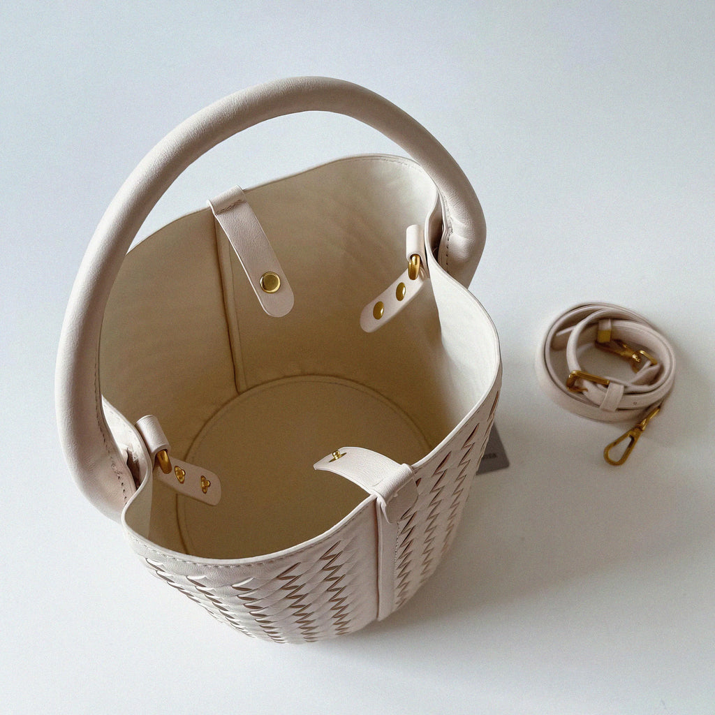 Small Woven Leather Bucket Bag