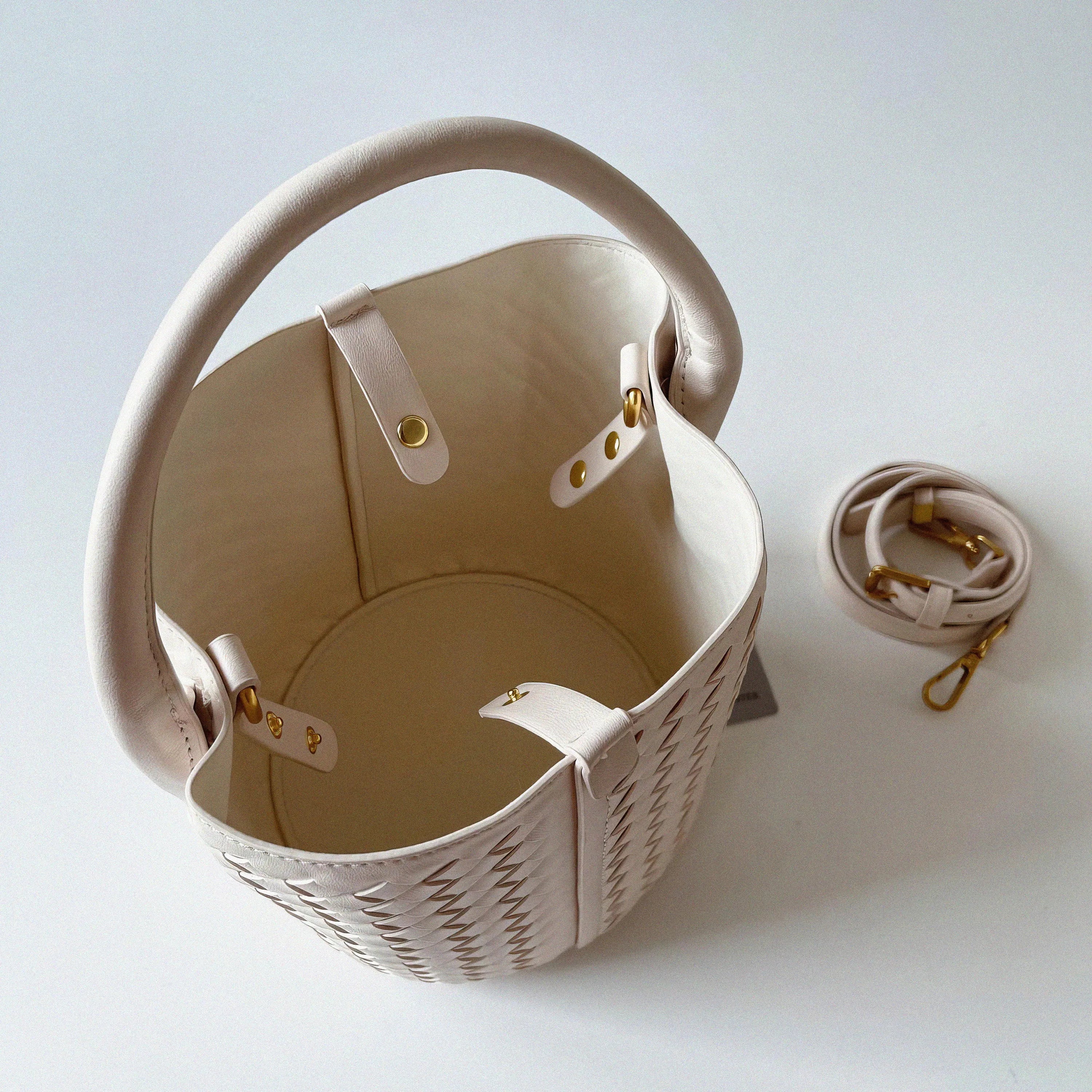 Small Woven Leather Bucket Bag
