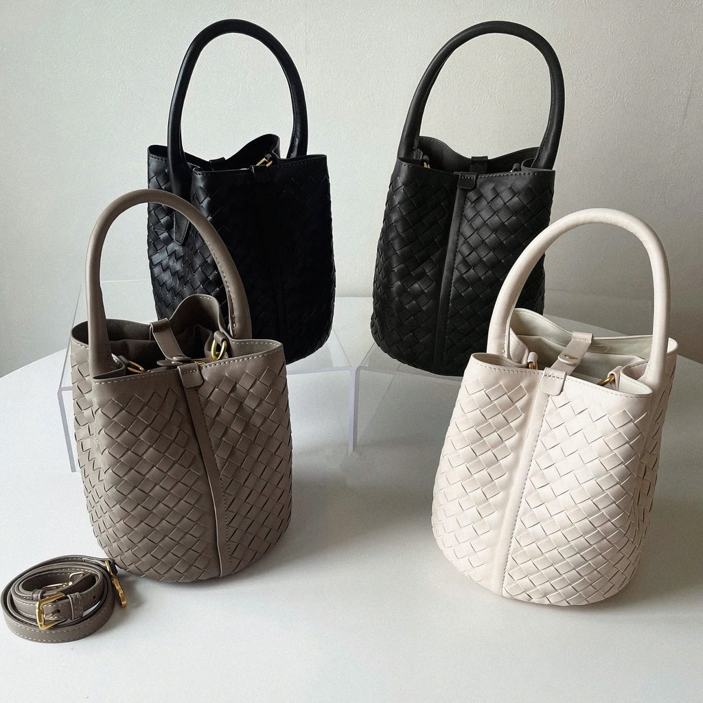 Small Woven Leather Bucket Bag