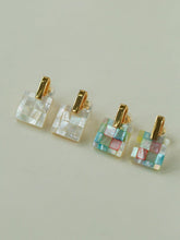 Load image into Gallery viewer, Square Checkerboard Geometric Pearl Mosaic Stud Earrings
