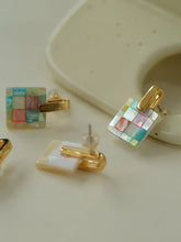 Load image into Gallery viewer, Square Checkerboard Geometric Pearl Mosaic Stud Earrings
