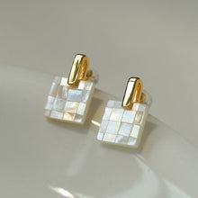 Load image into Gallery viewer, Square Checkerboard Geometric Pearl Mosaic Stud Earrings
