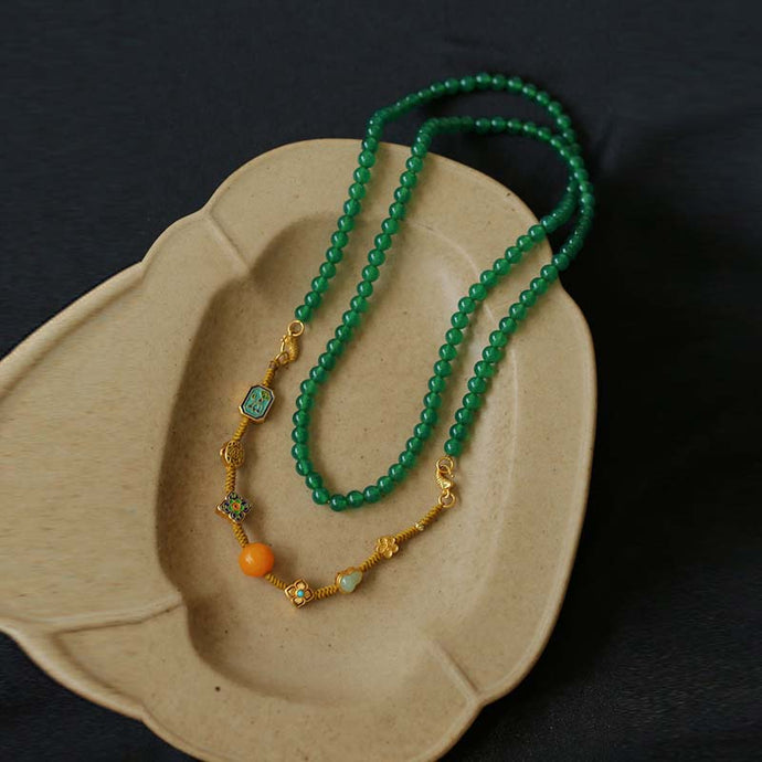 Traditional Jade Long Detachable Bead Necklace