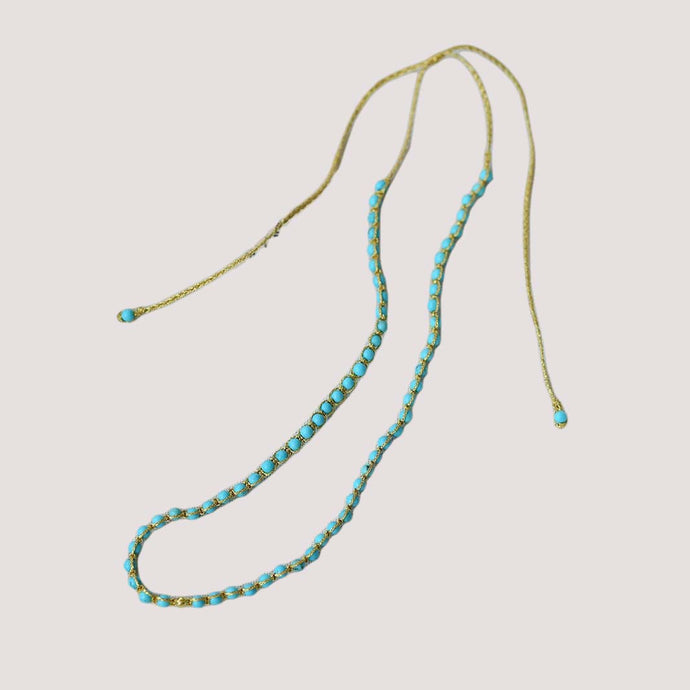 Turquoise Beaded Gemstone Braided Adjustable Necklace