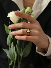 Load image into Gallery viewer, Vintage-Inspired Opal Ring with Black Enamel &amp; Gold Tone
