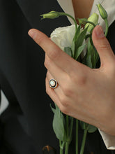 Load image into Gallery viewer, Vintage-Inspired Opal Ring with Black Enamel &amp; Gold Tone

