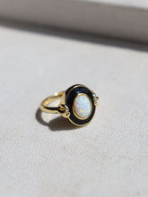Load image into Gallery viewer, Vintage-Inspired Opal Ring with Black Enamel &amp; Gold Tone
