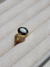 Load image into Gallery viewer, Vintage-Inspired Opal Ring with Black Enamel &amp; Gold Tone
