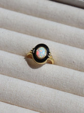 Load image into Gallery viewer, Vintage-Inspired Opal Ring with Black Enamel &amp; Gold Tone
