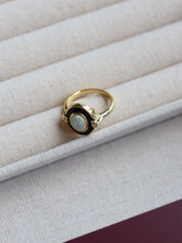 Load image into Gallery viewer, Vintage-Inspired Opal Ring with Black Enamel &amp; Gold Tone
