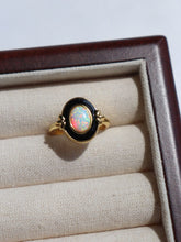 Load image into Gallery viewer, Vintage-Inspired Opal Ring with Black Enamel &amp; Gold Tone
