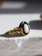 Load image into Gallery viewer, Vintage-Inspired Opal Ring with Black Enamel &amp; Gold Tone
