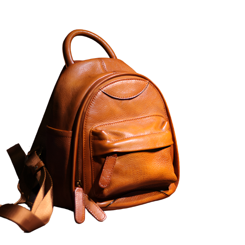 Vintage Ladies Mini Brown Leather Backpack Purse Small Leather Backpacks for Women